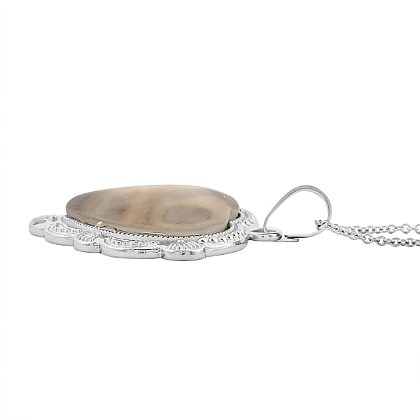 Shop Lc Plain Inlay Frame Heart Hand Cut Sea Opal 32.00 Ctw Pendant In Silvertone With Stainless Steel Necklace 20 Inches