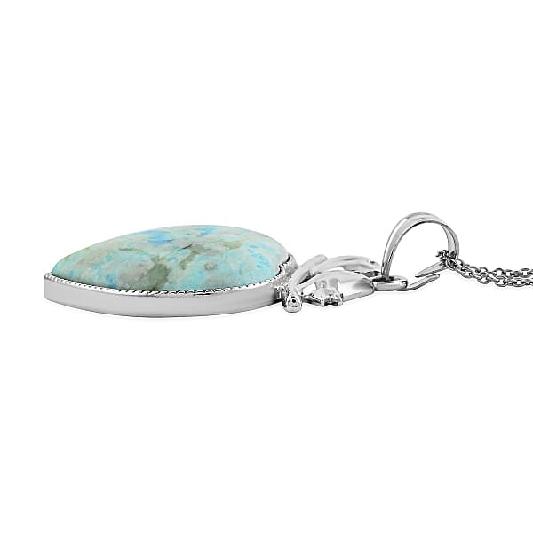 Shop Lc Plain Love-Bird Heart Turquoise Jasper 51.00 Ctw Pendant In Silvertone With Stainless Steel Necklace (20 Inches)