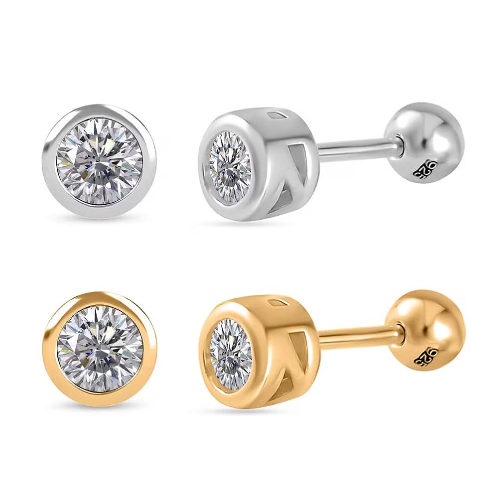 shop lc Poke Free Set of 2 Moissanite Stud Earrings in Vermeil YG and Rhodium Over Sterling Silver 1.00 ctw (Del. In 10-12 Days)