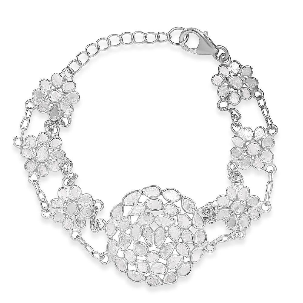 shop lc Polki Diamond 2.50 ctw Royal Medallion Bracelet in Rhodium Over Sterling Silver (7.25 In)
