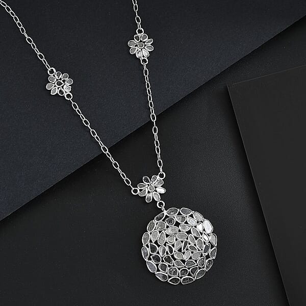Shop Lc Polki Diamond 3.00 Ctw Royal Medallion Necklace In Rhodium Over Sterling Silver 20 Inches