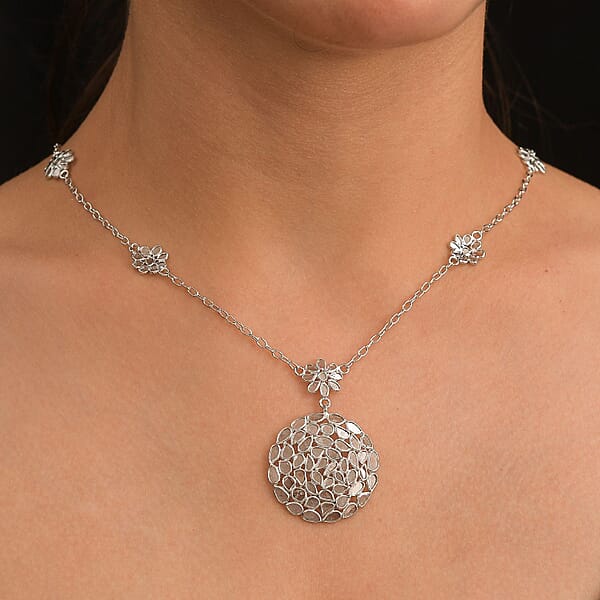 Shop Lc Polki Diamond 3.00 Ctw Royal Medallion Necklace In Rhodium Over Sterling Silver 20 Inches