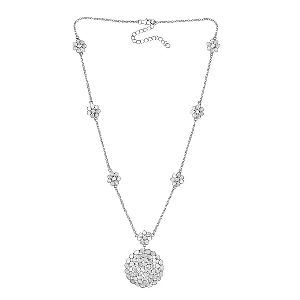 Shop Lc Polki Diamond 3.00 Ctw Royal Medallion Necklace In Rhodium Over Sterling Silver 20 Inches