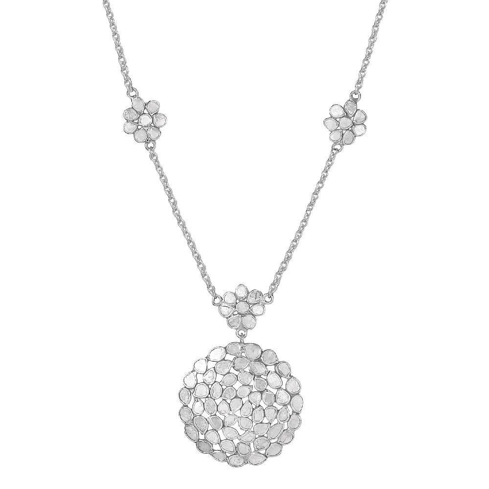 shop lc Polki Diamond 3.00 ctw Royal Medallion Necklace in Rhodium Over Sterling Silver 20 Inches
