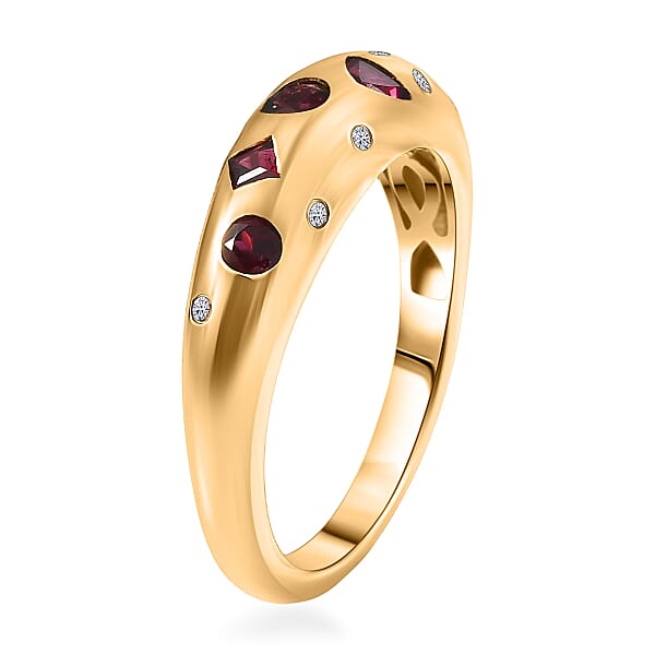 Shop Lc Premium Anthill Garnet And Luxuriant Lab Grown Diamond G-H SI 0.65 Ctw Mosaic Ring In 18K Vermeil Yellow Gold Over Sterling Silver (Del. In 5-7 Days)