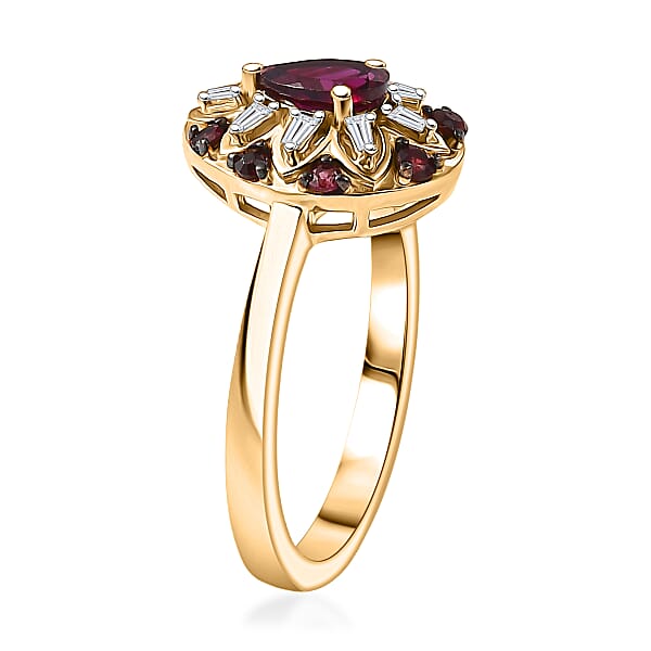 Shop Lc Premium Anthill Garnet And Luxuriant Lab Grown Diamond G-H SI 0.75 Ctw Bloom Ring In 18K Vermeil Yellow Gold Over Sterling Silver (Del. In 5-7 Days)