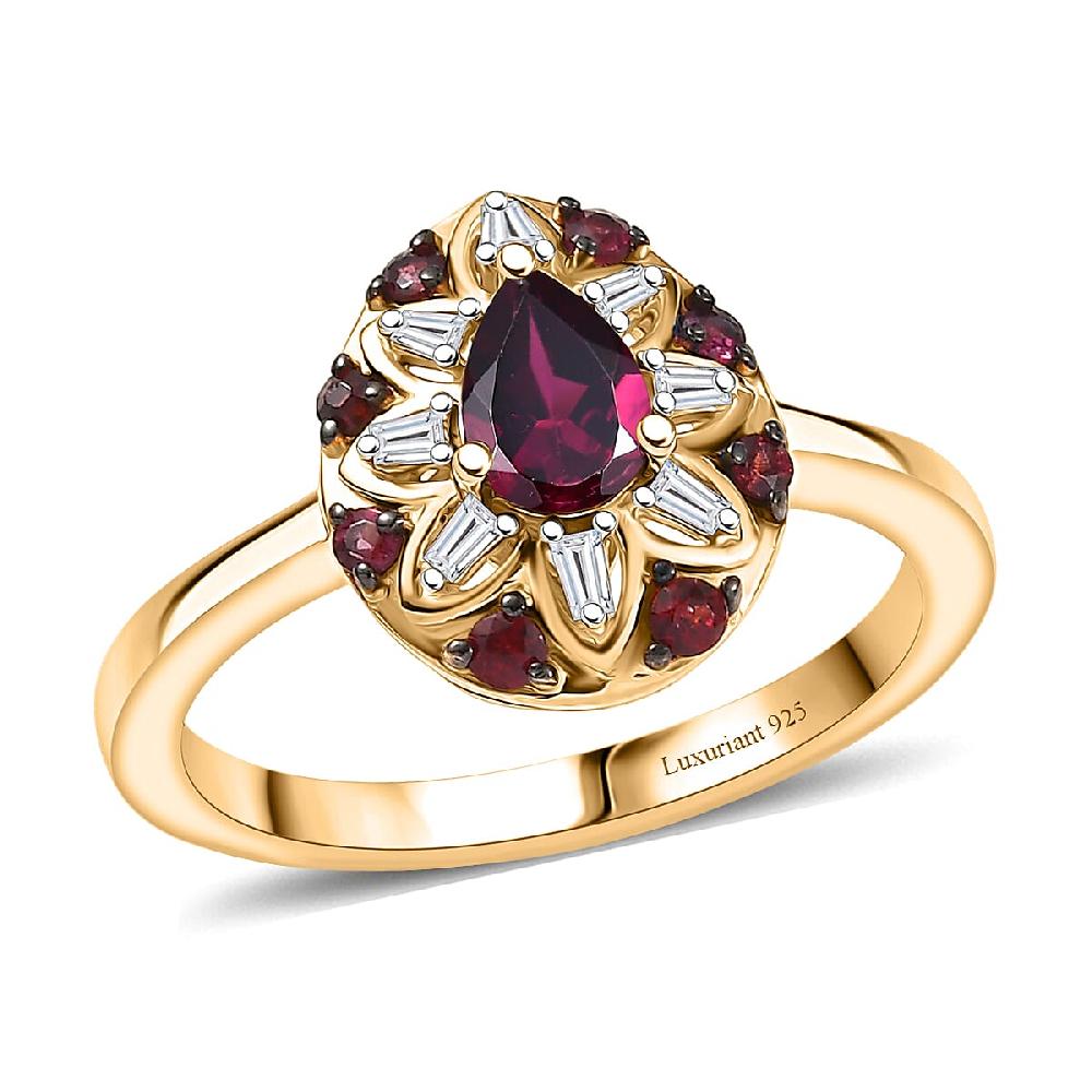 shop lc Premium Anthill Garnet and Luxuriant Lab Grown Diamond G-H SI 0.75 ctw Bloom Ring in 18K Vermeil Yellow Gold Over Sterling Silver (Del. in 5-7 Days)