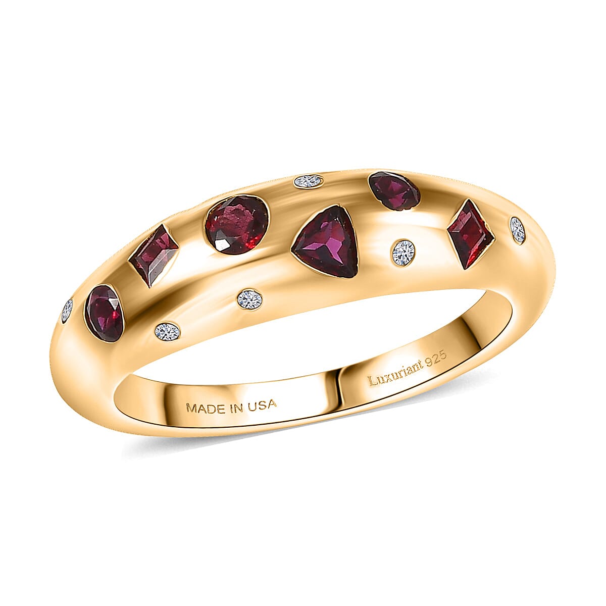 shop lc Premium Anthill Garnet and Luxuriant Lab Grown Diamond G-H SI 0.65 ctw Mosaic Ring in 18K Vermeil Yellow Gold Over Sterling Silver (Del. in 5-7 Days)