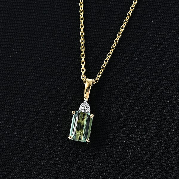 Shop Lc Premium Arquiana Mint Tourmaline And Luxuriant Lab Grown Diamond G-H SI 0.65 Ctw Blush Majesty Pendant Necklace In 18K Vermeil Yellow Gold Over Sterling Silver 20 Inches