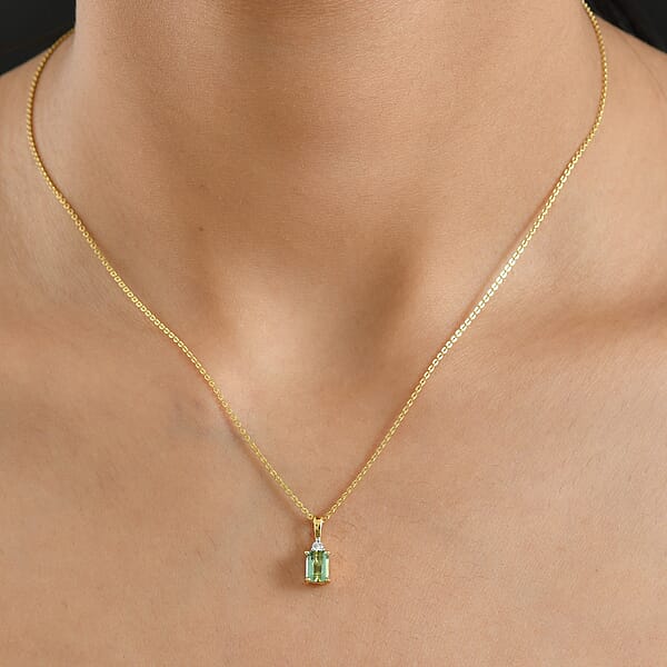 Shop Lc Premium Arquiana Mint Tourmaline And Luxuriant Lab Grown Diamond G-H SI 0.65 Ctw Blush Majesty Pendant Necklace In 18K Vermeil Yellow Gold Over Sterling Silver 20 Inches