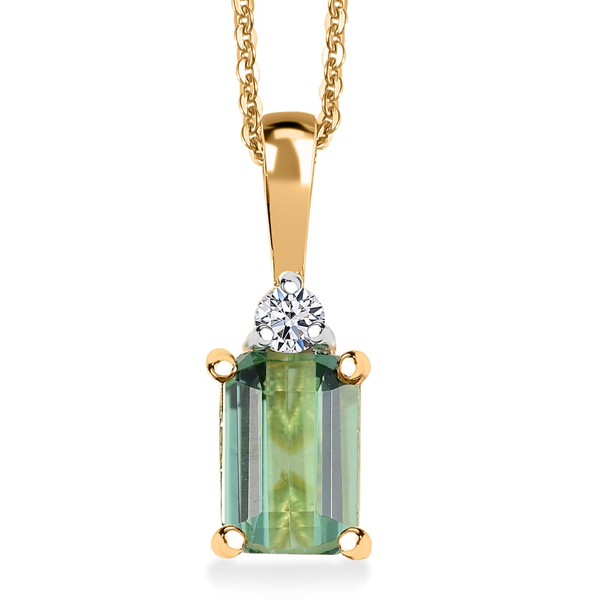 shop lc Premium Arquiana Mint Tourmaline and Luxuriant Lab Grown Diamond G-H SI 0.65 ctw Blush Majesty Pendant Necklace in 18K Vermeil Yellow Gold Over Sterling Silver 20 Inches