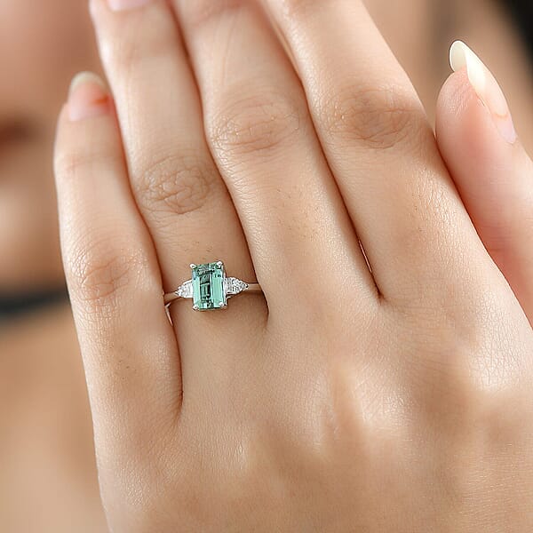Shop Lc Premium Arquiana Mint Tourmaline Luxuriant Lab Grown Diamond (G-H SI) Blush Majesty Ring In Rhodium Over Sterling Silver 1.20 Ctw