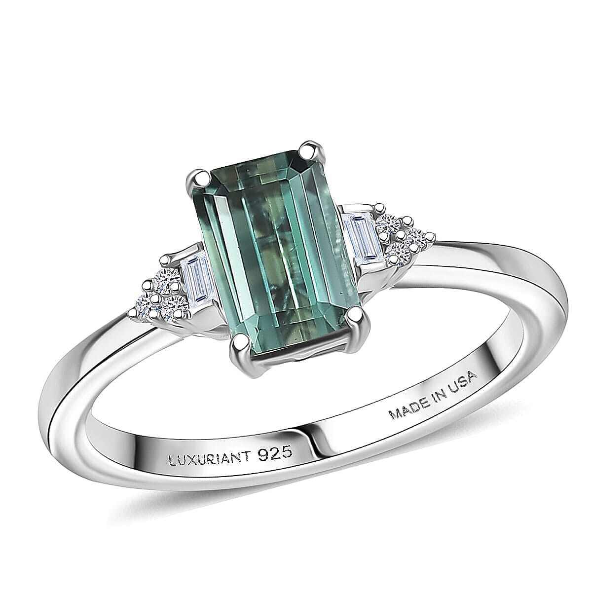 shop lc Premium Arquiana Mint Tourmaline Luxuriant Lab Grown Diamond (G-H SI) Blush Majesty Ring in Rhodium Over Sterling Silver 1.20 ctw