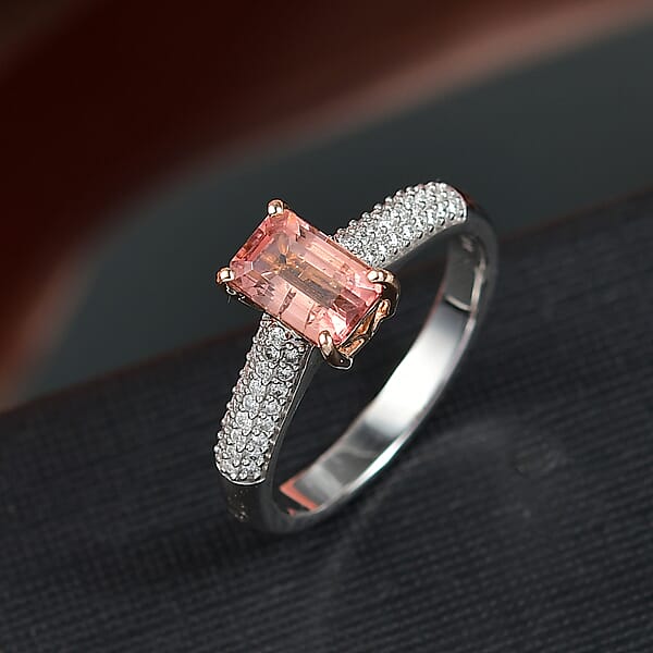 Shop Lc Premium Blush Tourmaline And E-F VS Luxuriant Lab Grown Diamond 2.00 Ctw Crownlight Ring In 10K White And Rose Gold