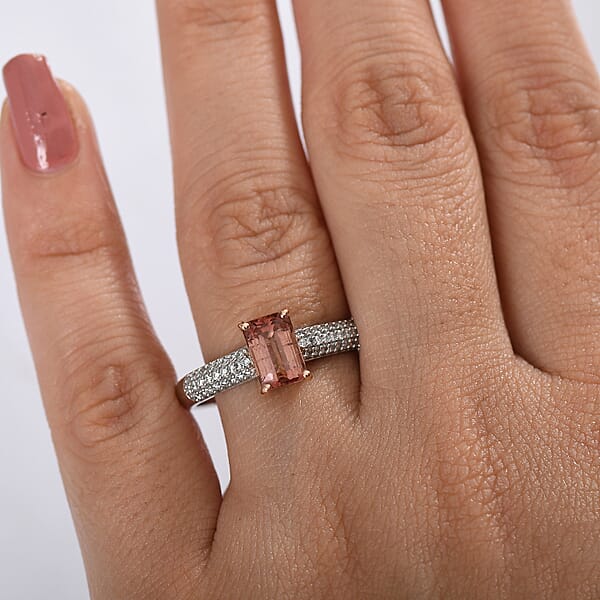 Shop Lc Premium Blush Tourmaline And E-F VS Luxuriant Lab Grown Diamond 2.00 Ctw Crownlight Ring In 10K White And Rose Gold