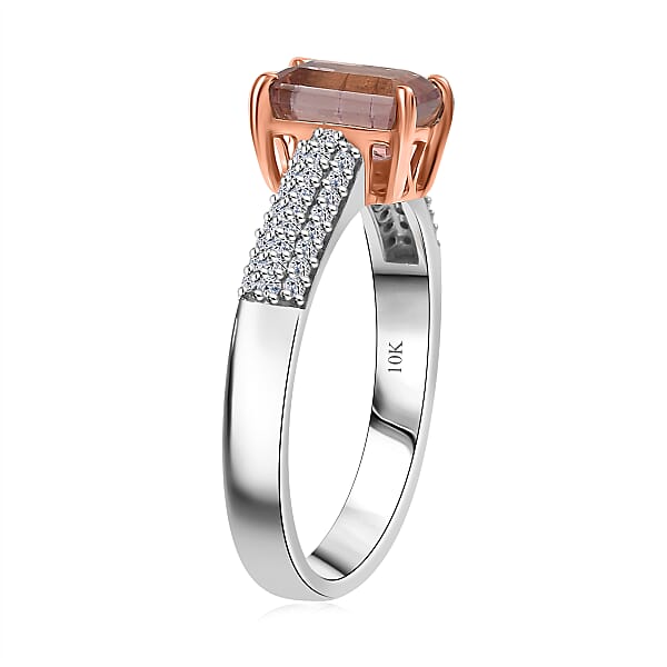 Shop Lc Premium Blush Tourmaline And E-F VS Luxuriant Lab Grown Diamond 2.00 Ctw Crownlight Ring In 10K White And Rose Gold