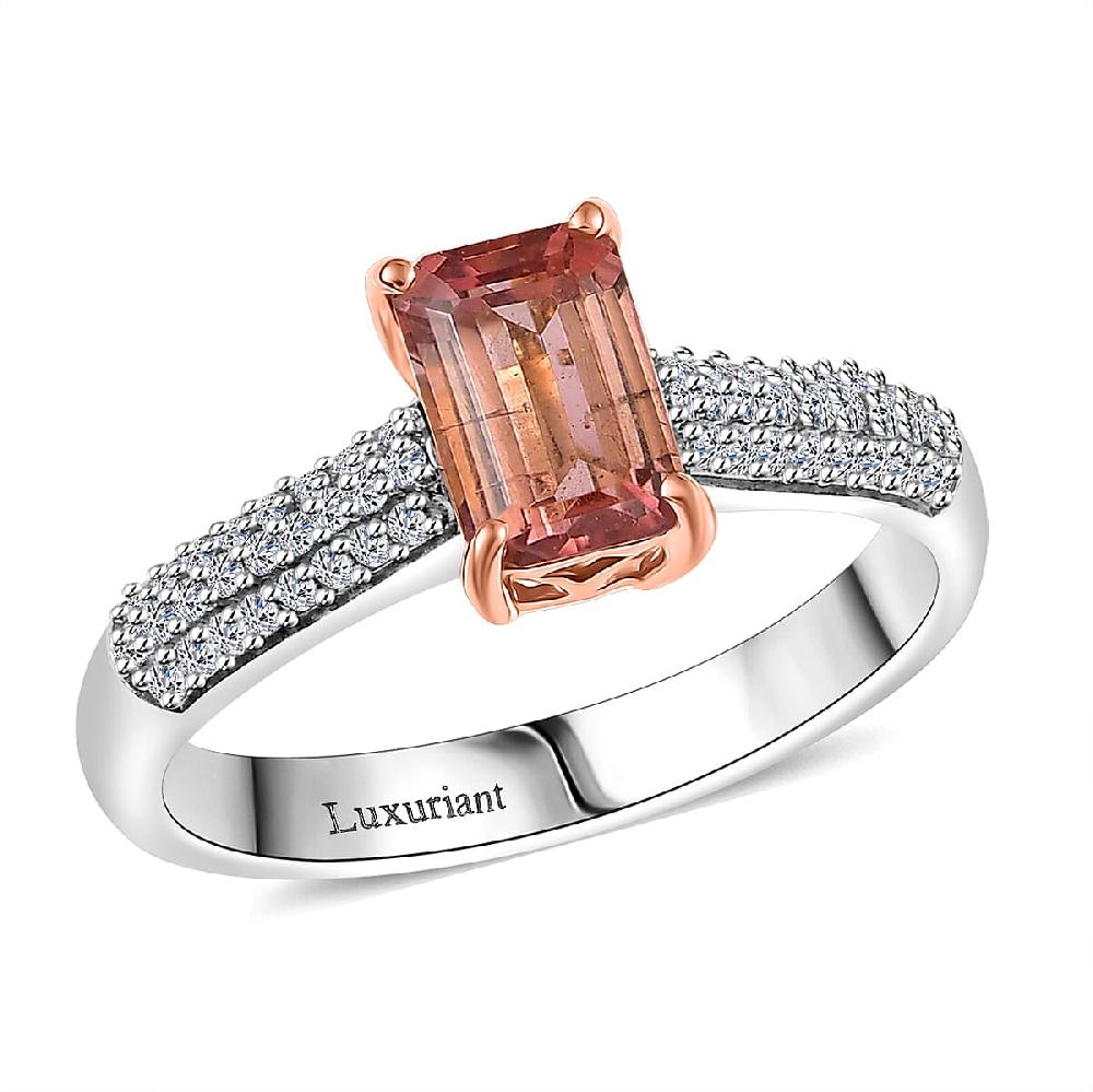 shop lc Premium Blush Tourmaline and E-F VS Luxuriant Lab Grown Diamond 2.00 ctw Crownlight Ring in 10K White and Rose Gold