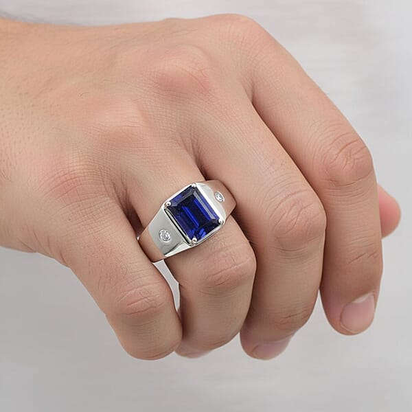 Shop Lc Premium Catalina Iolite And Luxuriant Lab Grown Diamond G-H SI 2.00 Ctw Men's Ring In Rhodium Over Sterling Silver