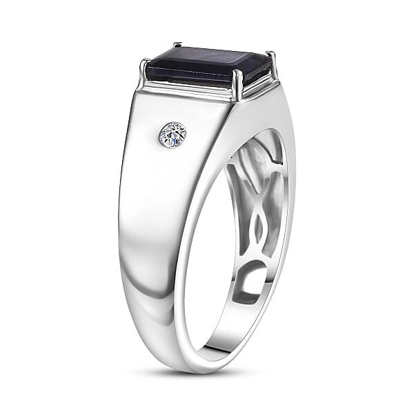 Shop Lc Premium Catalina Iolite And Luxuriant Lab Grown Diamond G-H SI 2.00 Ctw Men's Ring In Rhodium Over Sterling Silver