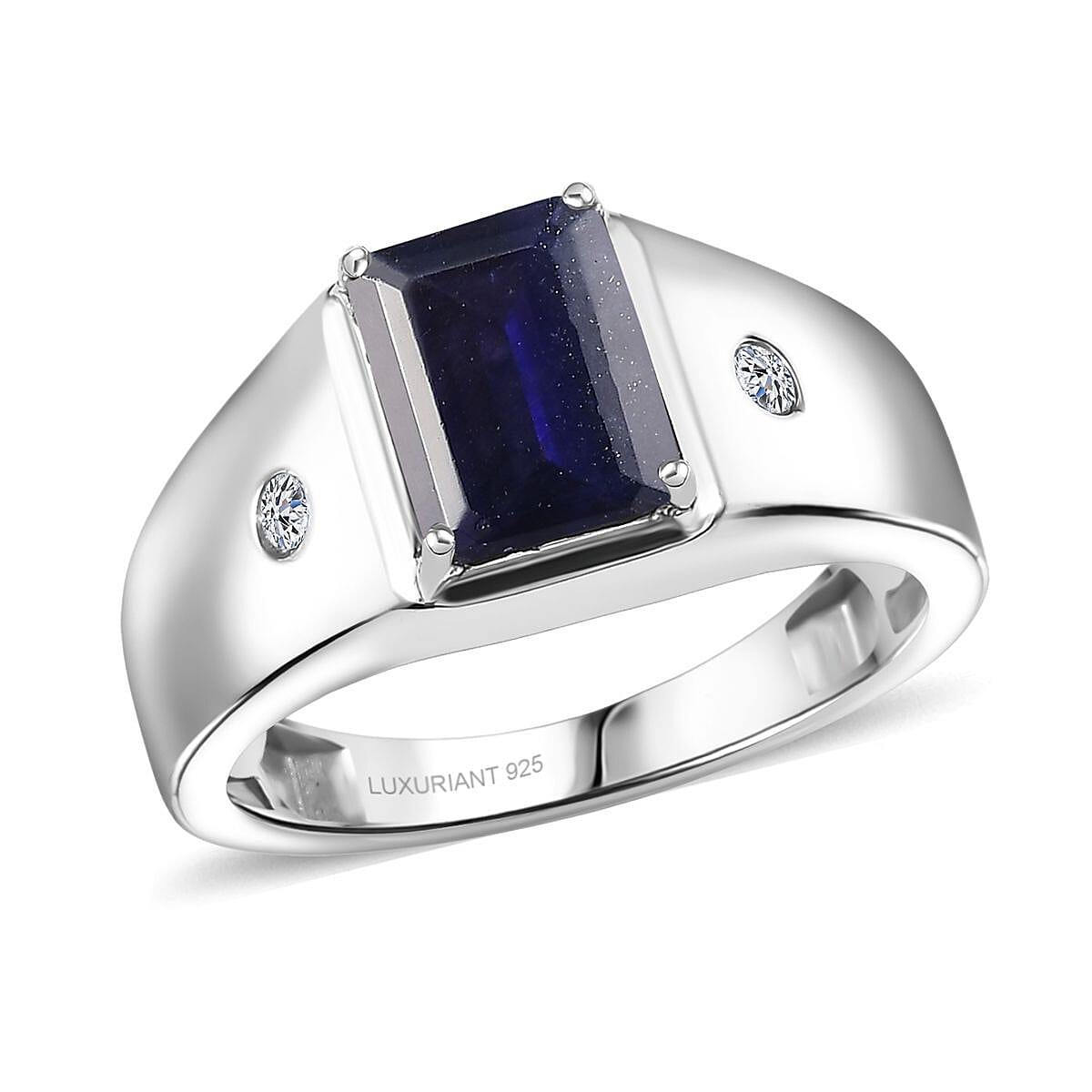 shop lc Premium Catalina Iolite and Luxuriant Lab Grown Diamond G-H SI 2.00 ctw Men's Ring in Rhodium Over Sterling Silver