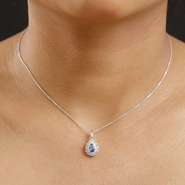 Shop Lc Premium Ceylon Blue Sapphire AAA Paraiba Tourmaline And Diamond 1.17 Ctw Pendant Necklace In Rhodium Over Sterling Silver 20 Inches