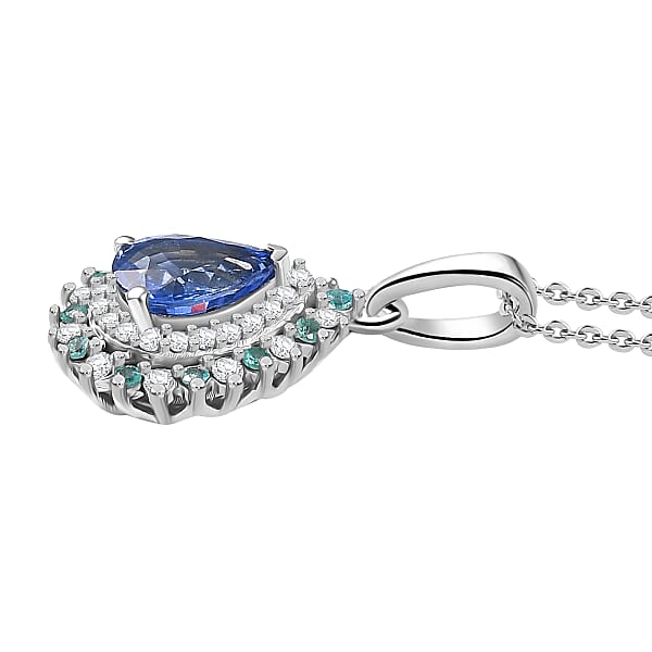 Shop Lc Premium Ceylon Blue Sapphire AAA Paraiba Tourmaline And Diamond 1.17 Ctw Pendant Necklace In Rhodium Over Sterling Silver 20 Inches