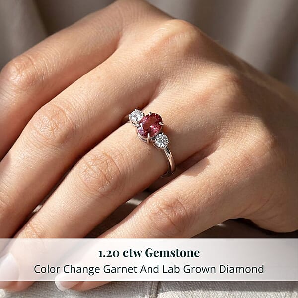 Shop Lc Premium Color Change Garnet And G-H SI Luxuriant Lab Grown Diamond 1.20 Ctw Ring In Rhodium Over Sterling Silver