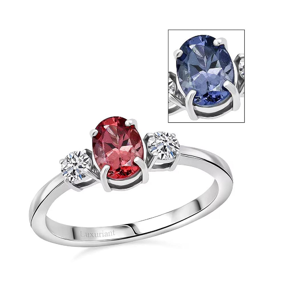 shop lc Premium Color Change Garnet and G-H SI Luxuriant Lab Grown Diamond 1.20 ctw Ring in Rhodium Over Sterling Silver