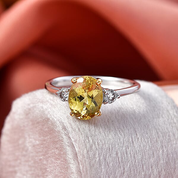 Shop Lc Premium Golden Apatite And Luxuriant Lab Grown Diamond G-H SI 2.00 Ctw Golden Focus Ring In 18K Vermeil YG And Rhodium Over Sterling Silver