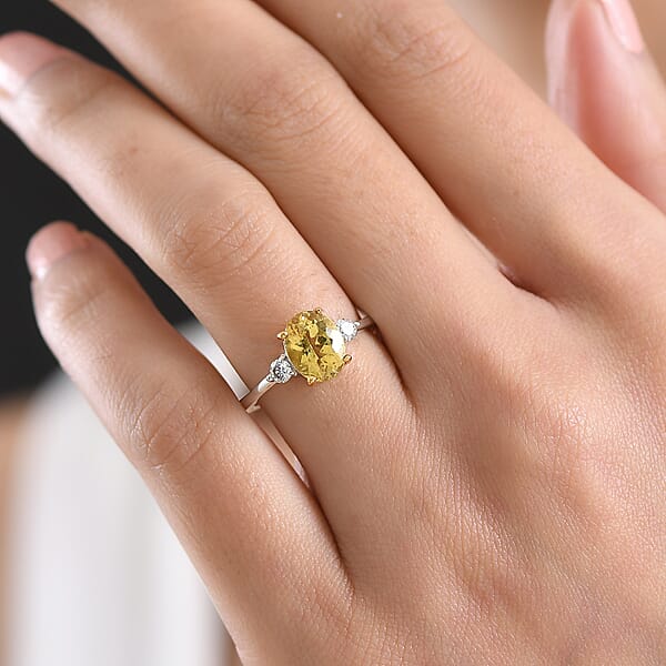 Shop Lc Premium Golden Apatite And Luxuriant Lab Grown Diamond G-H SI 2.00 Ctw Golden Focus Ring In 18K Vermeil YG And Rhodium Over Sterling Silver