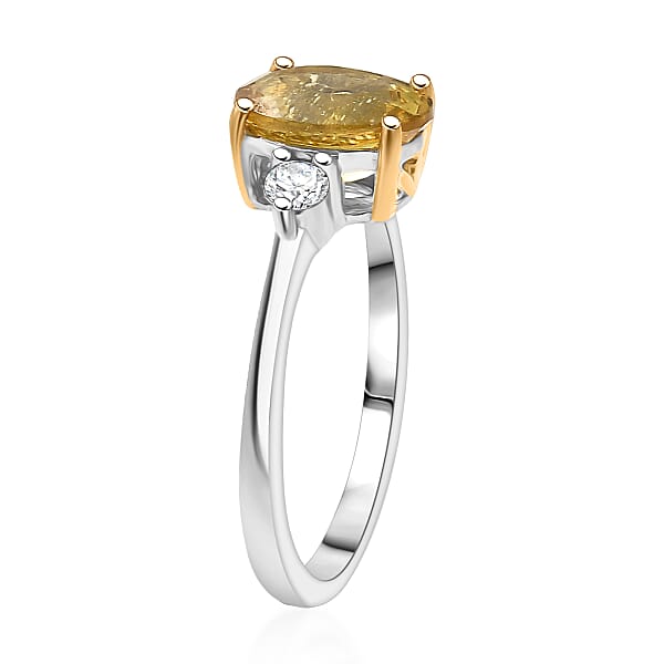 Shop Lc Premium Golden Apatite And Luxuriant Lab Grown Diamond G-H SI 2.00 Ctw Golden Focus Ring In 18K Vermeil YG And Rhodium Over Sterling Silver