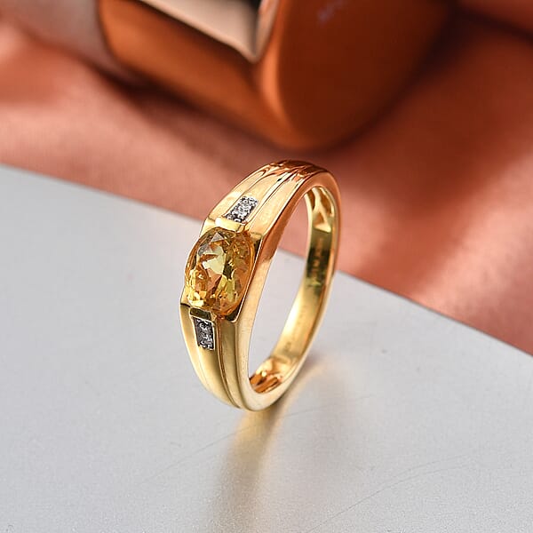 Shop Lc Premium Golden Apatite And Luxuriant Lab Grown Diamond G-H SI 1.30 Ctw Men's Ring In 18K Vermeil Yellow Gold Over Sterling Silver