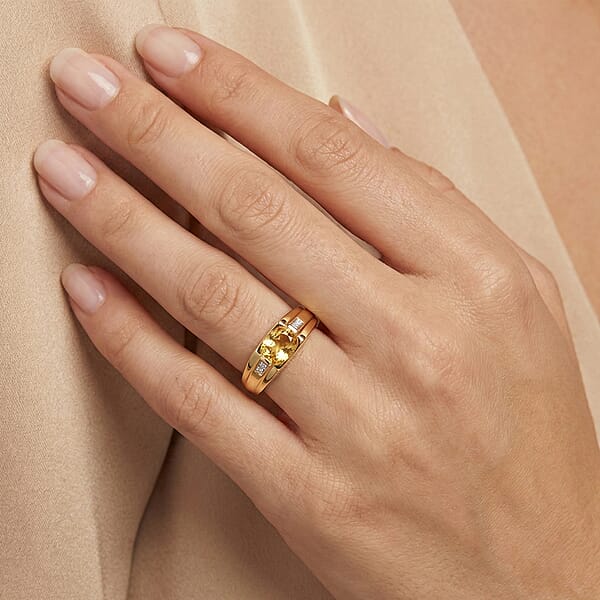 Shop Lc Premium Golden Apatite And Luxuriant Lab Grown Diamond G-H SI 1.30 Ctw Men's Ring In 18K Vermeil Yellow Gold Over Sterling Silver