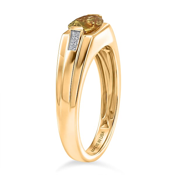 Shop Lc Premium Golden Apatite And Luxuriant Lab Grown Diamond G-H SI 1.30 Ctw Men's Ring In 18K Vermeil Yellow Gold Over Sterling Silver
