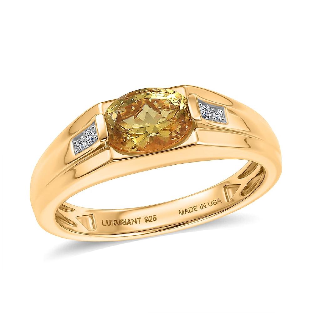 shop lc Premium Golden Apatite and Luxuriant Lab Grown Diamond G-H SI 1.30 ctw Men's Ring in 18K Vermeil Yellow Gold Over Sterling Silver