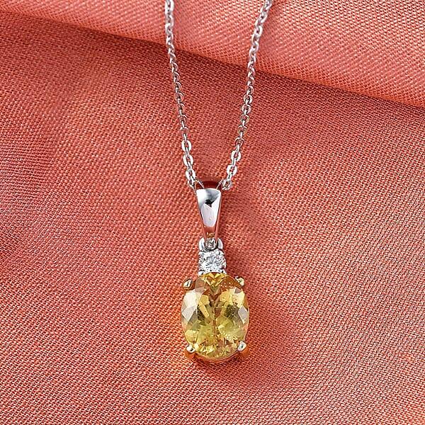 Shop Lc Premium Golden Apatite And Luxuriant Lab Grown Diamond G-H SI 2.10 Ctw Golden Focus Pendant Necklace In 18K Vermeil YG And Rhodium Over Sterling Silver 20 Inches