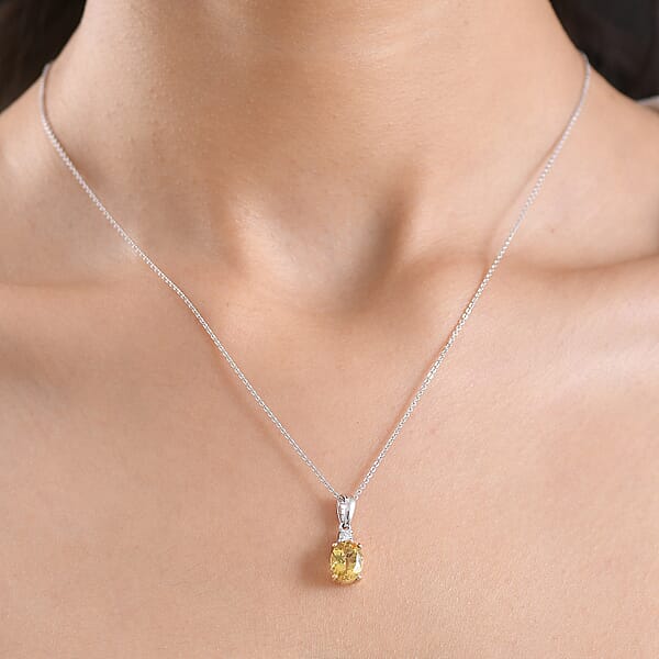Shop Lc Premium Golden Apatite And Luxuriant Lab Grown Diamond G-H SI 2.10 Ctw Golden Focus Pendant Necklace In 18K Vermeil YG And Rhodium Over Sterling Silver 20 Inches