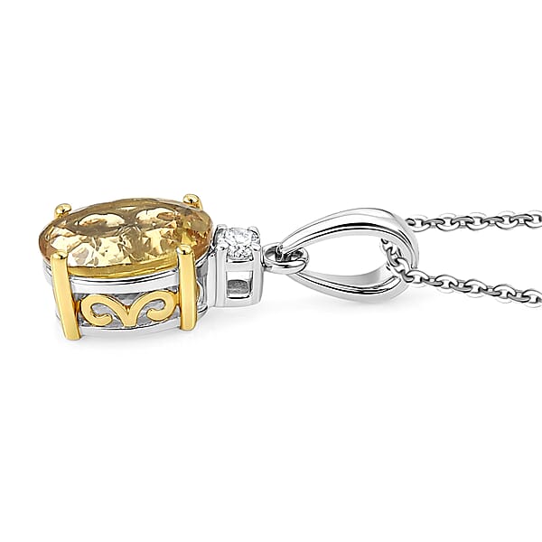 Shop Lc Premium Golden Apatite And Luxuriant Lab Grown Diamond G-H SI 2.10 Ctw Golden Focus Pendant Necklace In 18K Vermeil YG And Rhodium Over Sterling Silver 20 Inches