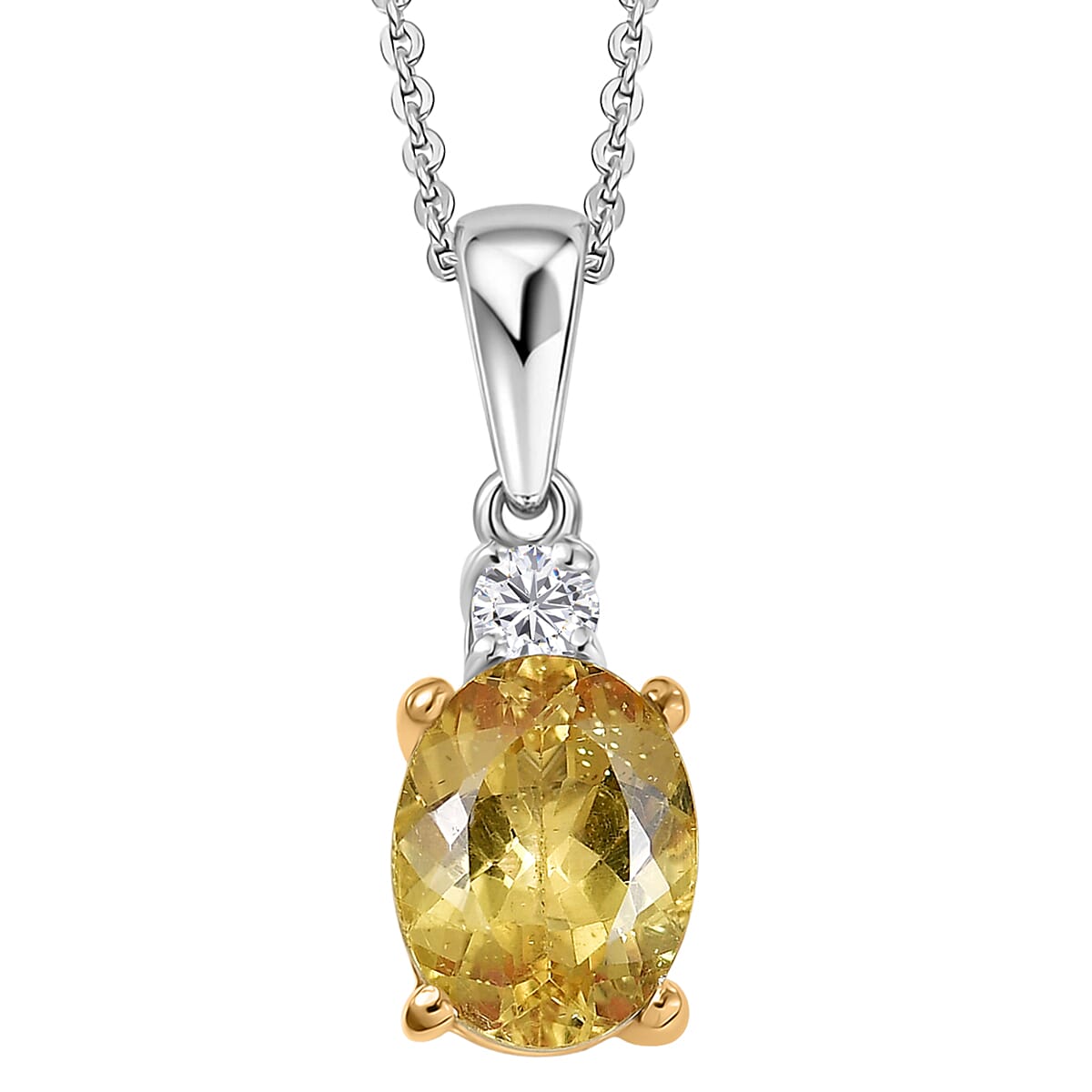 shop lc Premium Golden Apatite and Luxuriant Lab Grown Diamond G-H SI 2.10 ctw Golden Focus Pendant Necklace in 18K Vermeil YG and Rhodium Over Sterling Silver 20 Inches