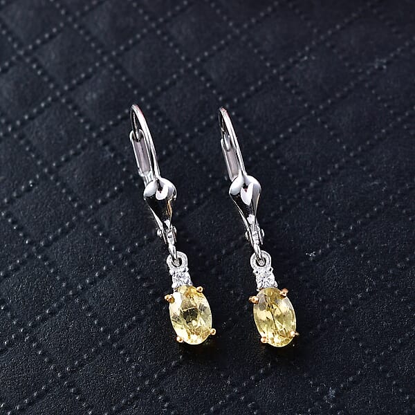 Shop Lc Premium Golden Apatite And Luxuriant Lab Grown Diamond G-H SI 0.90 Ctw Golden Focus Earrings In 18K Vermeil YG And Rhodium Over Sterling Silver