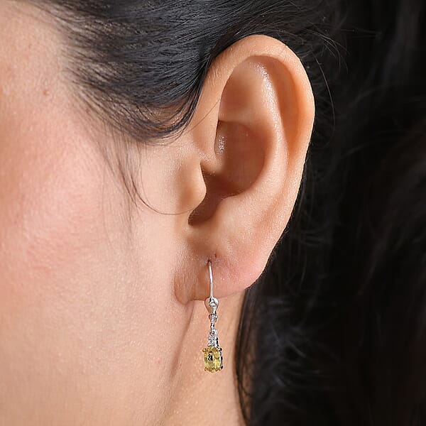 Shop Lc Premium Golden Apatite And Luxuriant Lab Grown Diamond G-H SI 0.90 Ctw Golden Focus Earrings In 18K Vermeil YG And Rhodium Over Sterling Silver