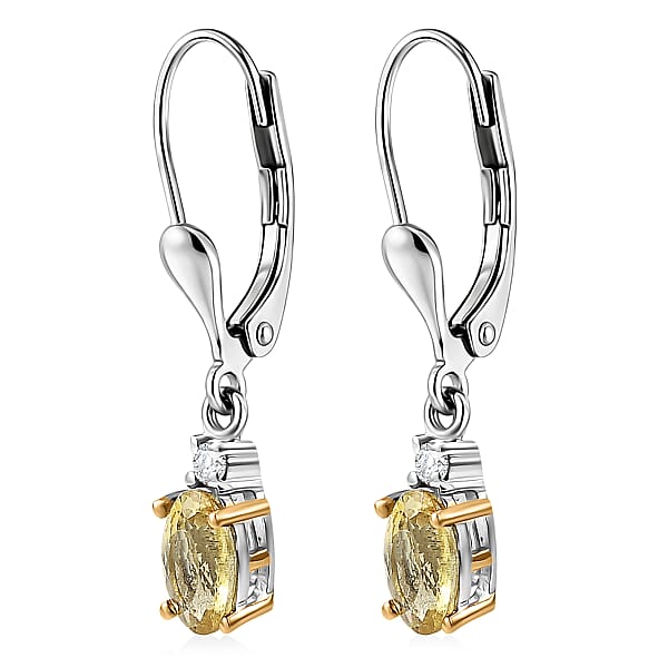 Shop Lc Premium Golden Apatite And Luxuriant Lab Grown Diamond G-H SI 0.90 Ctw Golden Focus Earrings In 18K Vermeil YG And Rhodium Over Sterling Silver