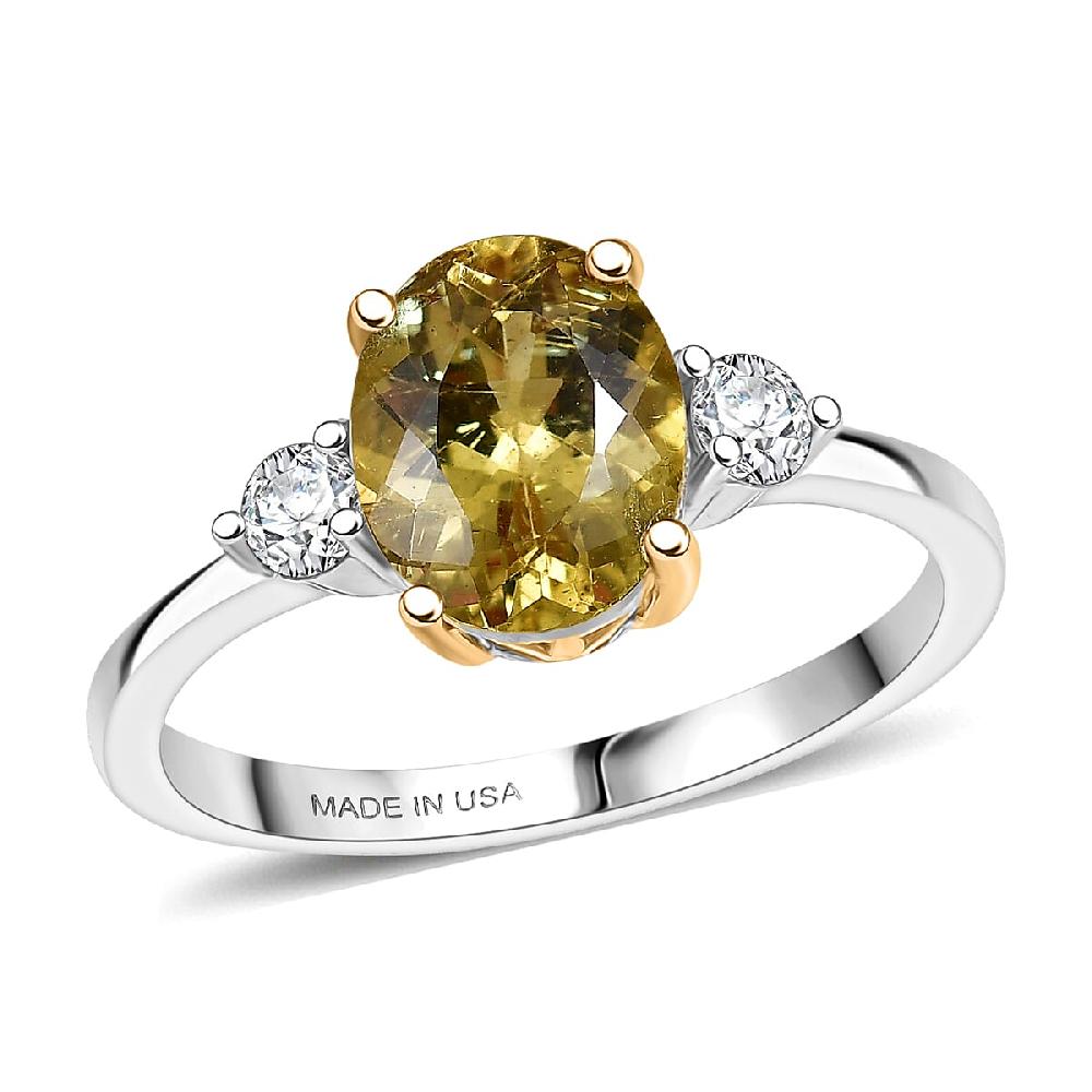 shop lc Premium Golden Apatite and Luxuriant Lab Grown Diamond G-H SI 2.00 ctw Golden Focus Ring in 18K Vermeil YG and Rhodium Over Sterling Silver