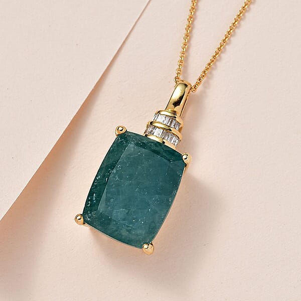 Shop Lc Premium Grandidierite And Diamond 12.85 Ctw Pendant Necklace In Vermeil Yellow Gold Over Sterling Silver 20 Inches