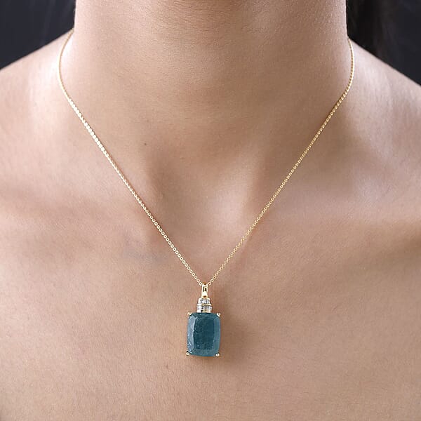 Shop Lc Premium Grandidierite And Diamond 12.85 Ctw Pendant Necklace In Vermeil Yellow Gold Over Sterling Silver 20 Inches