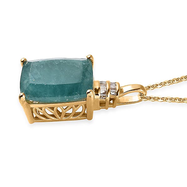 Shop Lc Premium Grandidierite And Diamond 12.85 Ctw Pendant Necklace In Vermeil Yellow Gold Over Sterling Silver 20 Inches