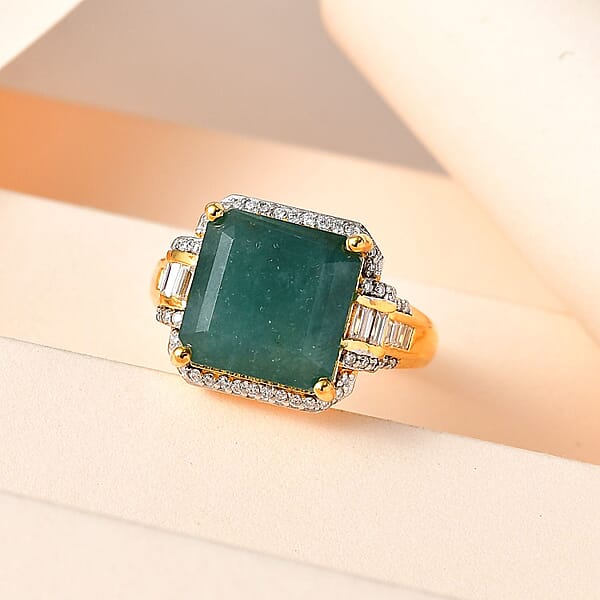 Shop Lc Premium Grandidierite And Moissanite 10.20 Ctw Ring In Vermeil Yellow Gold Over Sterling Silver