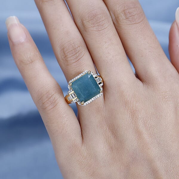 Shop Lc Premium Grandidierite And Moissanite 10.20 Ctw Ring In Vermeil Yellow Gold Over Sterling Silver