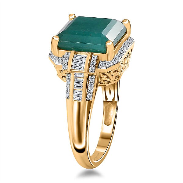 Shop Lc Premium Grandidierite And Moissanite 10.20 Ctw Ring In Vermeil Yellow Gold Over Sterling Silver