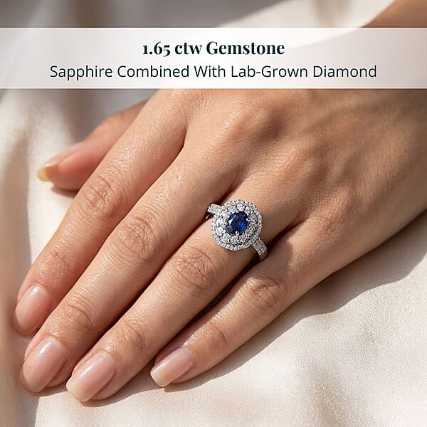 Shop Lc Premium Kanchanaburi Blue Sapphire And SI Luxuriant Lab Grown Diamond 1.65 Ctw Crown Radiance Ring In 10K White Gold